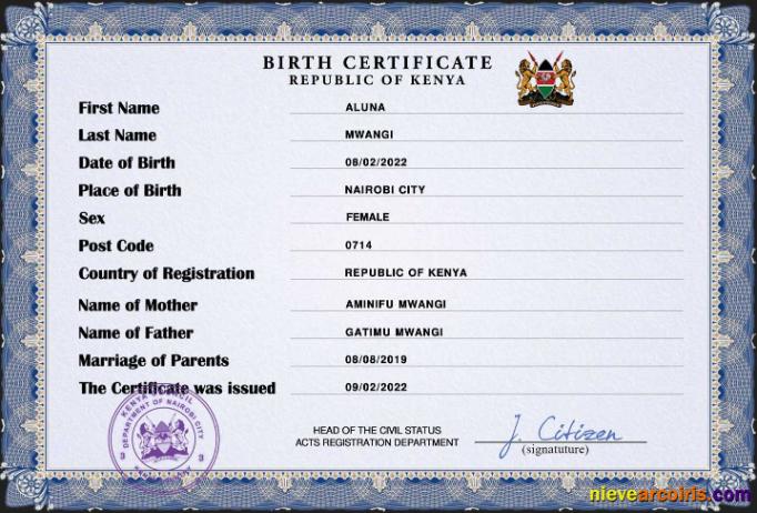 Kenya vital record birth certificate